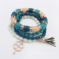 Bohemia style multilayer beads clover pendant charm bracelet